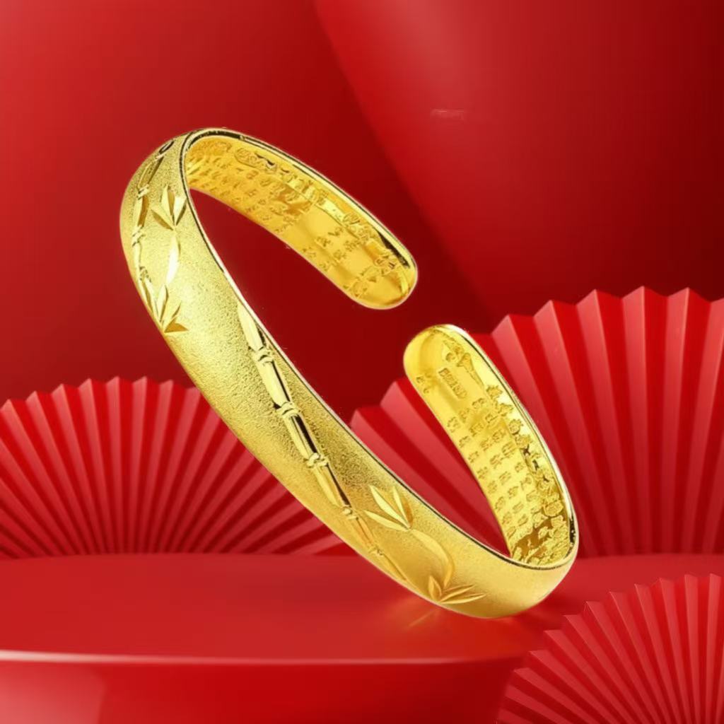 古法竹节开口手镯竹叶内壁心经镯子节节高升婚嫁仿金首饰直播货源