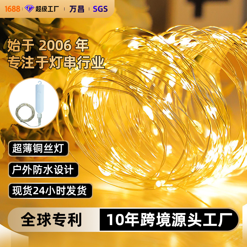 跨境超薄款可充电铜线灯串鲜花装饰灯led铜丝礼物氛围灯圣诞装饰