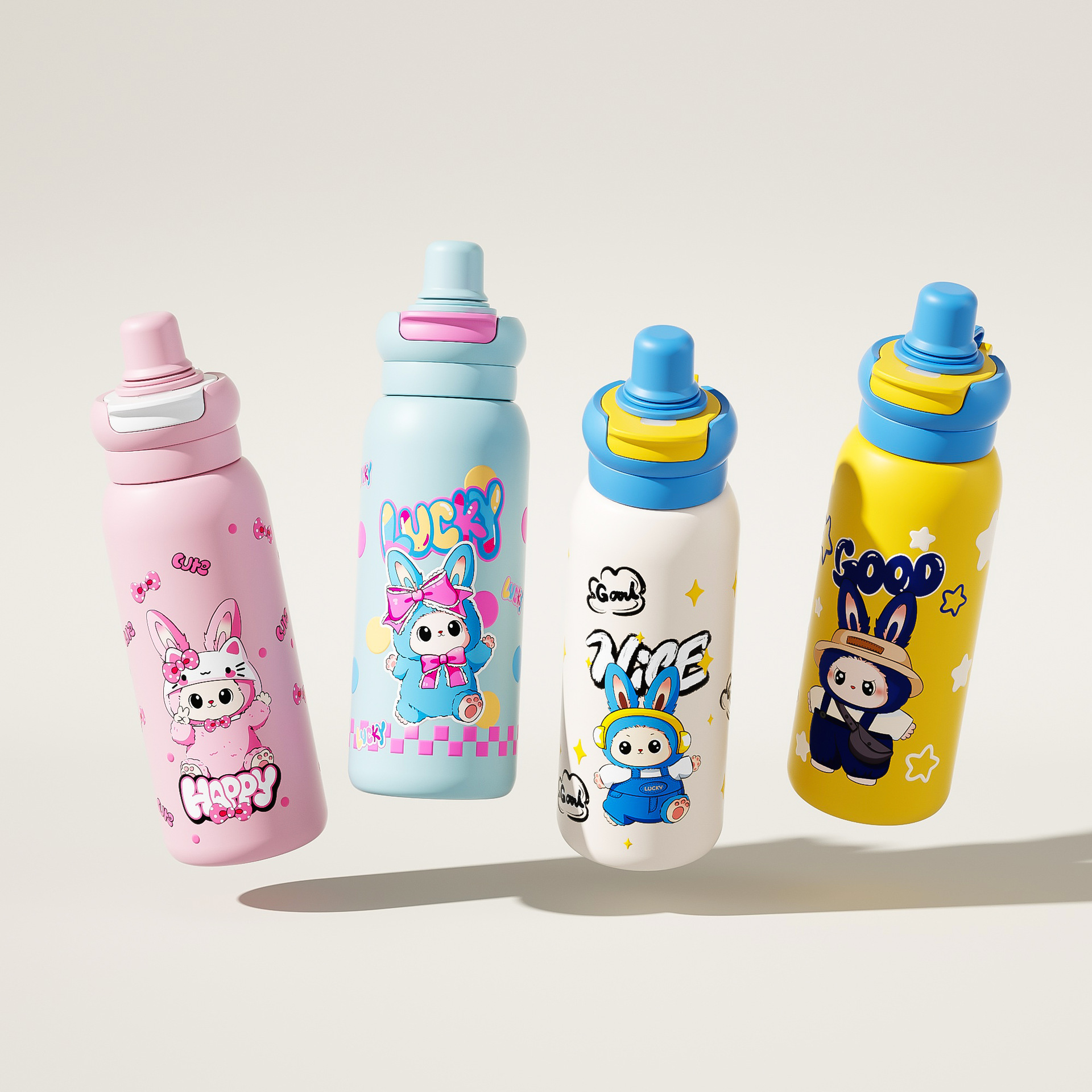 New Cartoon 316 Stainless Steel Insulated Bottle, Cute Large Capacity Goddess Cup, Outdoor Portable Straw Sports Water Bottle