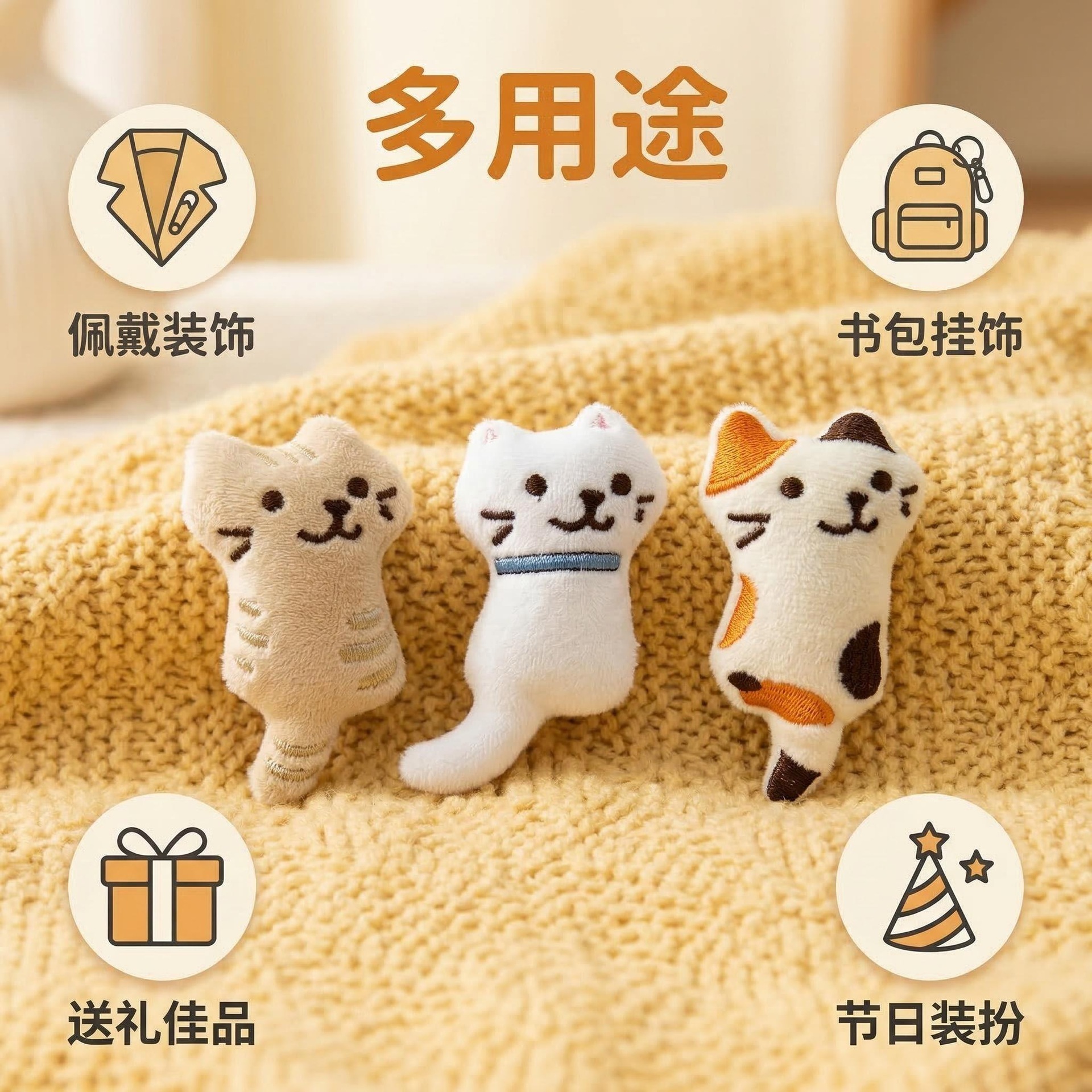 Soft cat hairy brooch, three pins to pick a cute stuffed bag with a gift package.