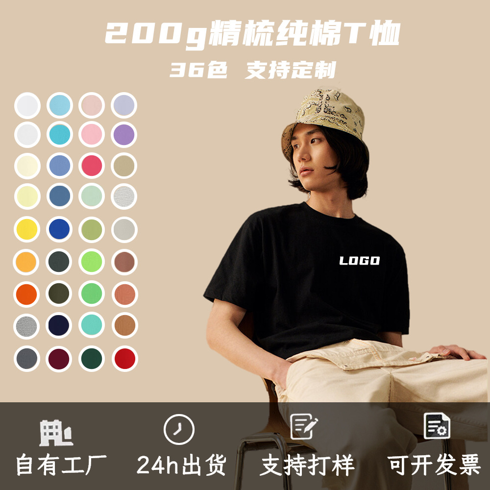 纯棉t恤定制logo圆领短袖班服订做企业工作服印字 文化广告衫刺绣