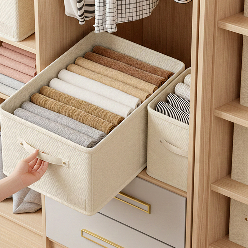 The clothes are in the closets with the dichotomy pants to sort out the tampon storage baskets for home use.