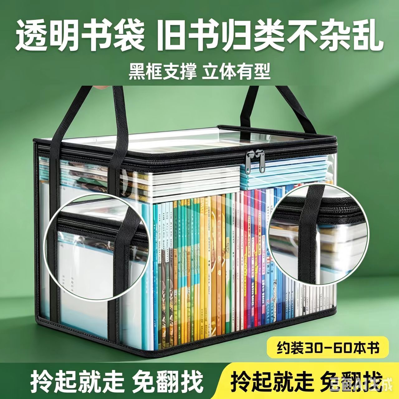 The old book collection box has a large volume of books to organize the ceremonial student dormitory bookcases with transparent dustproof bags.