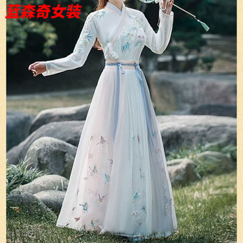 沐悠羽汉服女仙气飘逸中国风古风淡雅齐腰襦裙全套日常装晋魏风春夏 上衣＋裙子 S