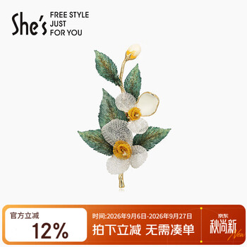 She's茜子梵高玫瑰刺绣叶片高档女士胸针轻奢胸花生日礼物送女友