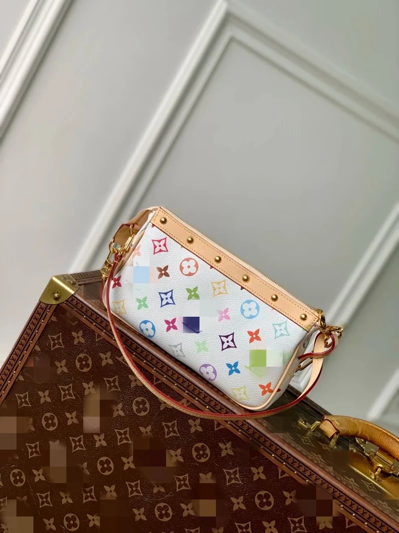 Takashi Murakami collaboration Pochette Accessories White Multicolor letter logo coated canvas pochette handbag shoulder bag women's white with light brown M13404