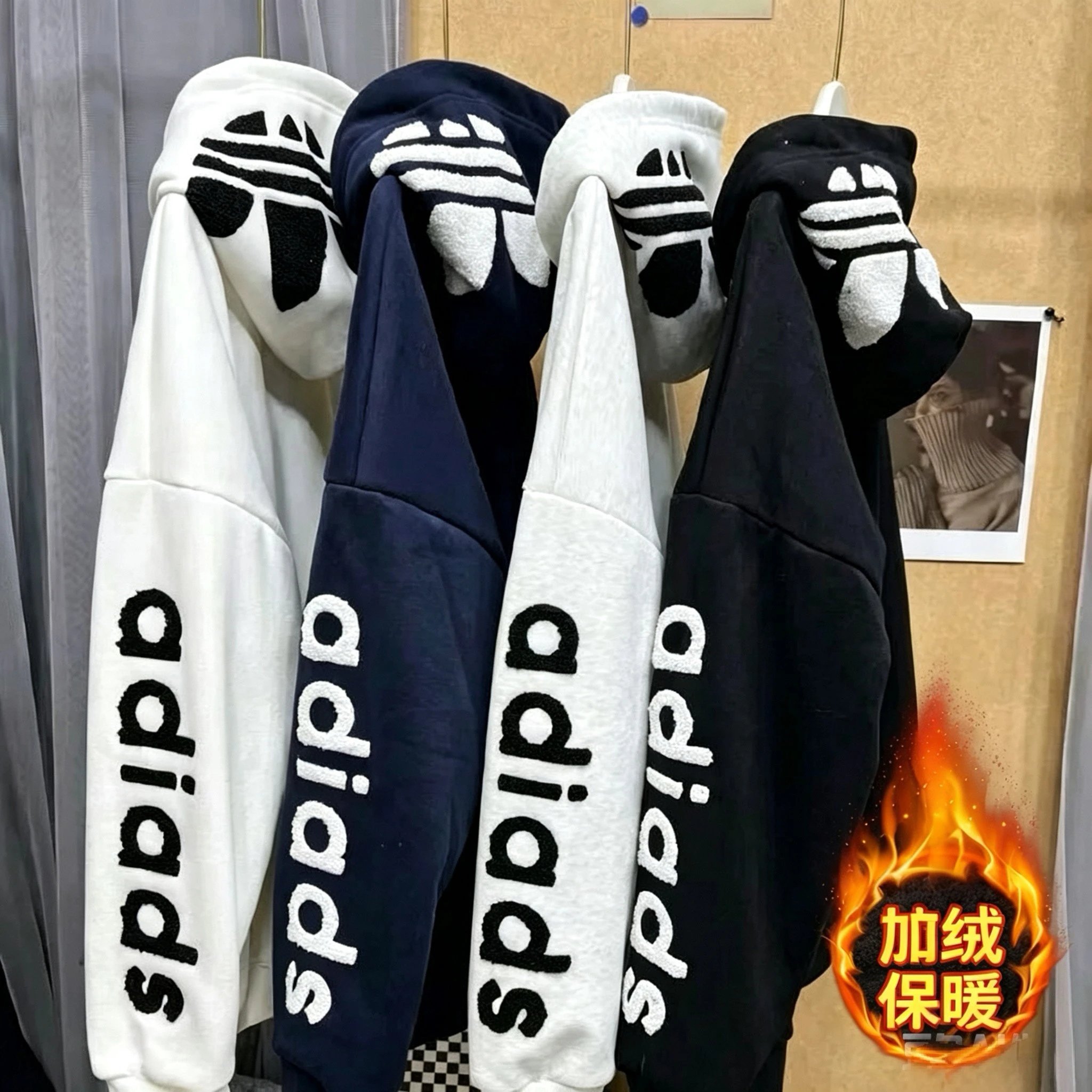 现货秒发鼎级高版本阿迪达斯adidas高版本春秋薄款加绒加厚款麒麟臂连帽卫衣和加绒连帽卫衣 三标齐全